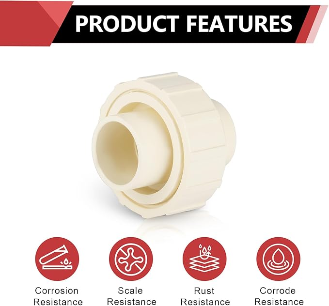 (10 Pack) EFIELD 1" Inch CPVC Slip Union, CTS x CTS Union Solvent Connection Fittings,(CPVC032-10PCS)