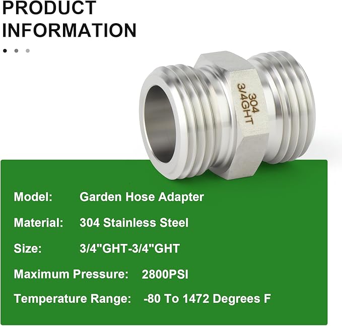 TAISHER 5PCS 304 Stainless Steel Garden Hose Adapter, 3/4" GHT Male x 3/4" GHT Male Garden Hose Connector with Washers