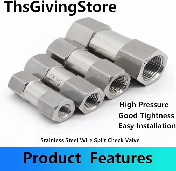 1/8 1/4 3/8 1/2 Inch G Female Thread 304 Stainless Steel Check Valve One Way Non-Return Valve for Water Oil Gas Check Valve(1/8 Inch)