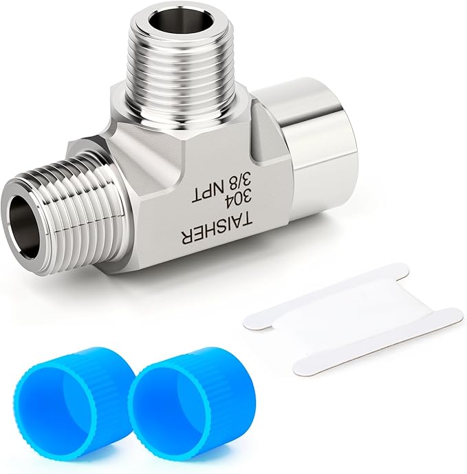 TAISHER 1PCS Forging of 304 Stainless Steel Tee Pipe Fittings, 3/8" NPT Female x 3/8" NPT Male x 3/8" NPT Male Pipe Fittings, Female Run Tee