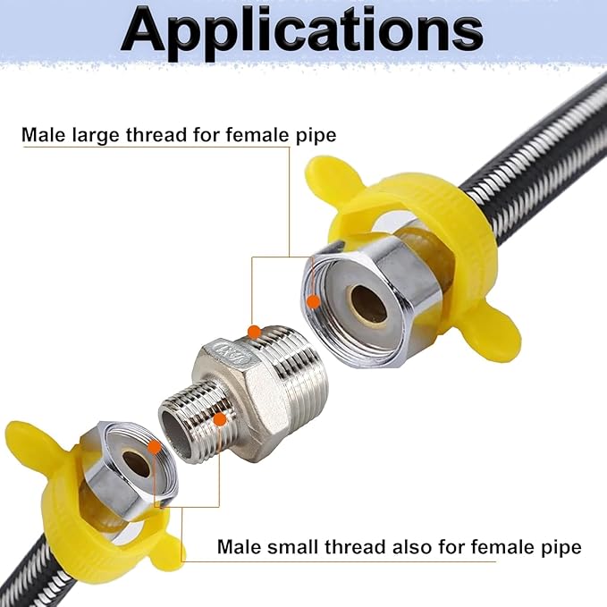 1/2" x 1/4" Reducing Hex Nipple, 304 Stainless Steel NPT Male Pipe Fitting Reducer Nipple Adapter 2000psi Reducer Connector Suit for 0.71" and 0.46" Pipe ID (1/2"x 1/4"MNPT)