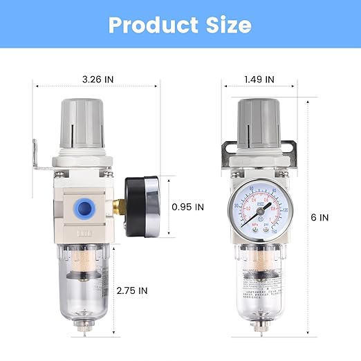1/4 Inch NPT Air Filter Pressure Regulator, Water Separator Compressed Air Pressure Regulator for Compressor AW2000-02