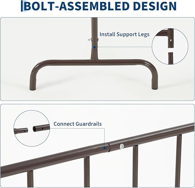Interlocking Steel Barricade, 5 Ft. Heavy Duty Galvanized Metal Barricade, Interlocking Steel Road Barriers with with Bridge Feet Base, for Crowd Control Event Fencing Indoor/Outdoor, Brown