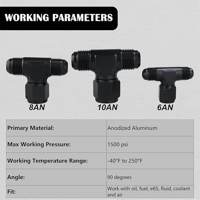 6AN Male Tee Fitting Adaptor with AN6 Female Swivel on Side Black