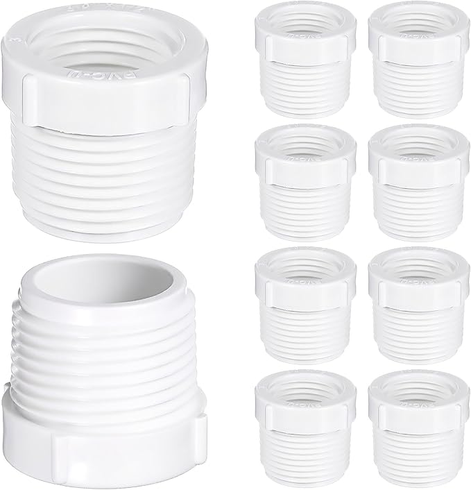 DOITOOL 10pcs PVC Threaded Reducer Bushing Male to Female Water Pipe Joint Converter Adapter Couplings for Plumbing Irrigation and Water Supply Systems