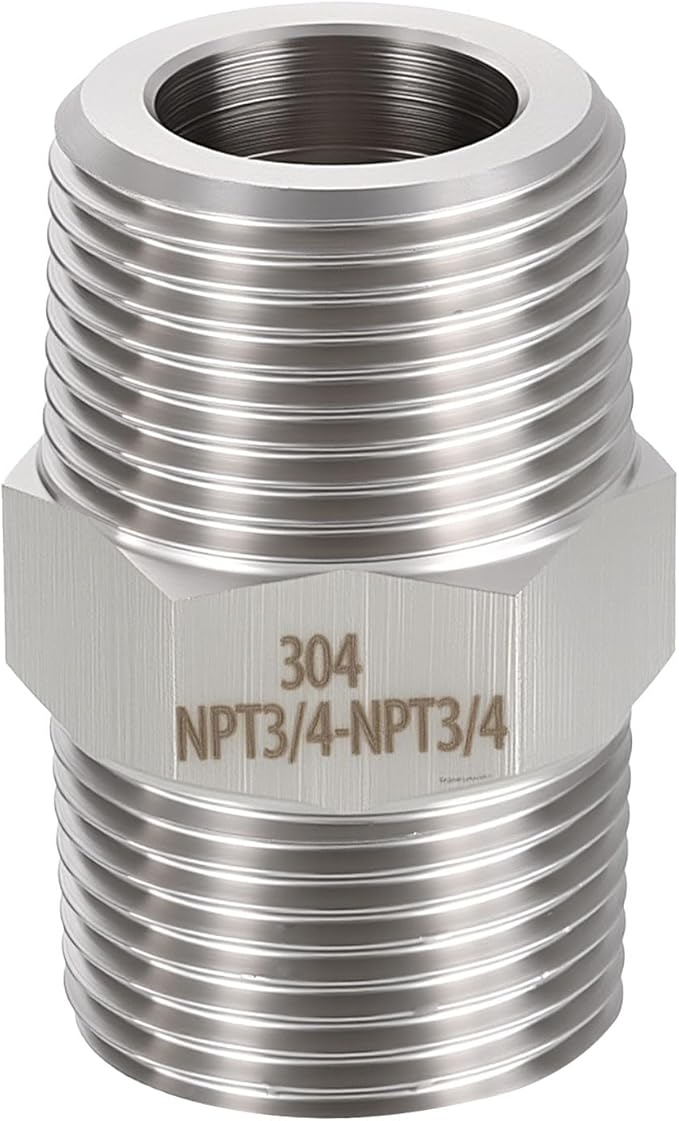1 Pack 304 Stainless Steel Male to Male Adapter, 3/4" Male NPT x 3/4" Male NPT Hex Nipple Pipe Extension Fitting for Industrial, Automotive, Fluid Transfer, Home Gardening, Water