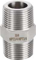 1 Pack 304 Stainless Steel Male to Male Adapter, 3/4" Male NPT x 3/4" Male NPT Hex Nipple Pipe Extension Fitting for Industrial, Automotive, Fluid Transfer, Home Gardening, Water