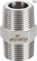 4 Pack 304 Stainless Steel Male to Male Adapter, 3/4" Male NPT x 3/4" Male NPT Hex Nipple Pipe Extension Fitting for Industrial, Automotive, Fluid Transfer, Home Gardening, Water