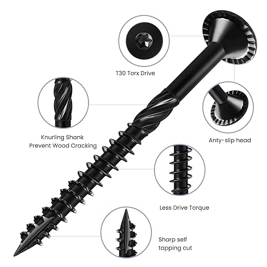 Deck Screws #14 x 3 inch, (37pcs) 1lb Heavy Duty Outdoor Wood Screws,Black Rust Resistant Epoxy Coated,Torx Drive Head,with T30 Star Bit
