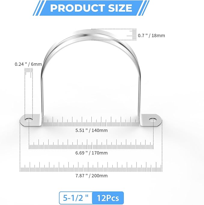 12Pcs 5 1/2 Inch (140mm) 304 Stainless Steel Conduit Clamps, U-Tube Strap Pipe Clamp 2 Hole Strap U Bracket Rigid Pipe Metal Conduit Strap Tension Clips U-tube Clamp