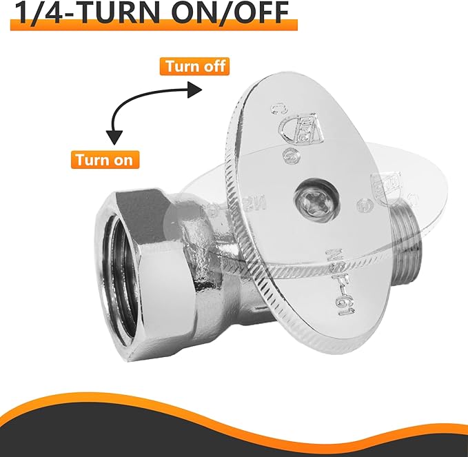100-PCs HeSun Straight Stop Valve, 1/2" FIP X 3/8" OD Compression, 1/4 Turn Shut Off Valve, Chrome Plated Brass(VALVE057-100)