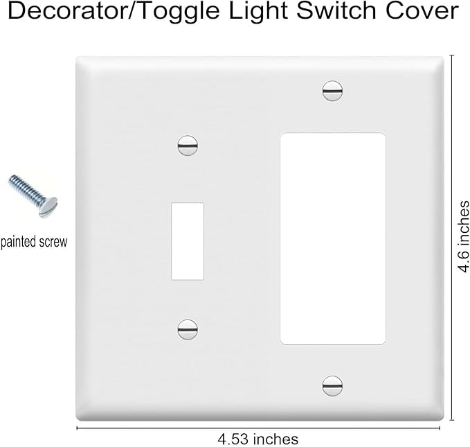 Decorator/Toggle Switch Wall Plates 2-Gang Switch Outlet Electrical Cover Plate Unbreakable Thermoplastic Faceplate for Light Receptacle Outlet Switch, White (4 Pack)