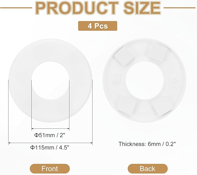 PATIKIL Wall Split Flange 115mm / 4.5" OD, 4 Pcs Round Escutcheon Plate Cover PPR Plumbing Cover Plates with Self-Adhesive Tape for 51mm / 2" Dia Water Pipe Faucet, White