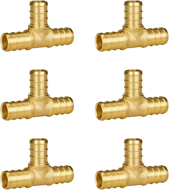 SUNGATOR 6-Pack 1/2" Pex Tee Fittings, Pex Fittings 1/2 Inch Tee, No Lead Brass, NSF, UPC Certified