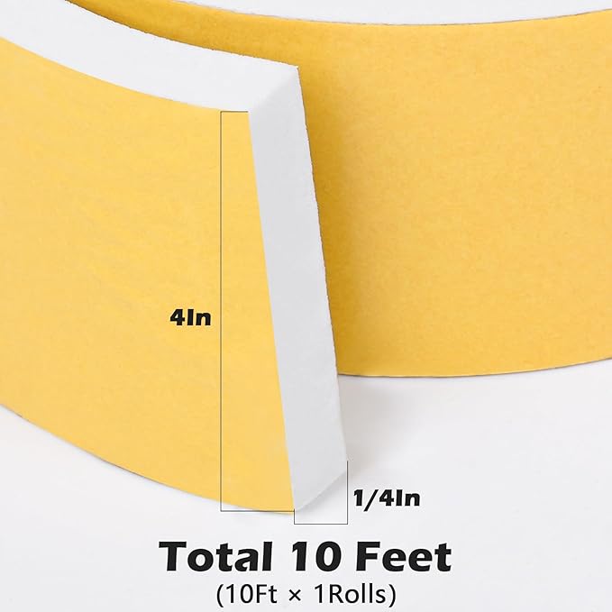 ToLanbbt White Door Window Weather Stripping Self Adhesive Foam Tape High Density Foam Sealing Strip Window Insulation Weatherproof Gasket Tape for Doors and Windows (4" W X 1/4" T X 10')