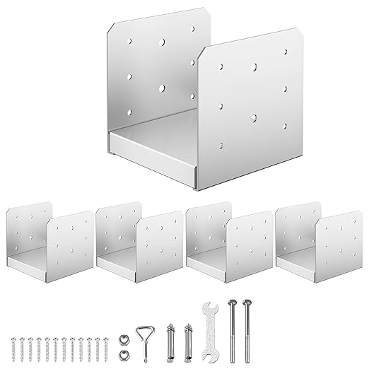 6"x 6" Post Base, 5Pcs Stainless Steel Adjustable Post Anchor Bracket(Internal 5.5 x 5.5), Adjustable Post Base for Pavilion Deck Porch Handrail Railing Support Decorative Anchor Plate