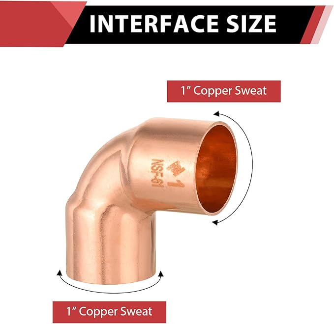 5 Pack EFIELD 1" C X C Short Radius Copper 90 Degree Elbow, LF Copper Plumbing Fittings with Sweat Solder Connection,(COPPER049)