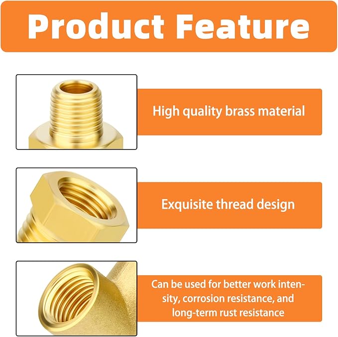 GASHER 5PCS Brass Pipe Fitting Male Branch Tee Y Adapter 1/8" NPT Female x 1/8" NPT Female x 1/8" NPT Male