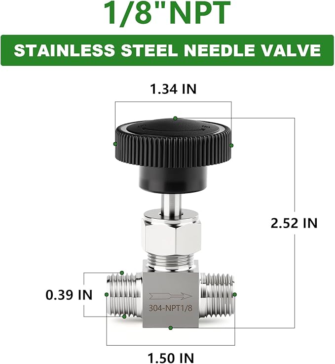TAISHER 1PCS 304 Stainless Steel Straight Needle Valve 1/8" NPT Male For Flow Control Water Gas Oil