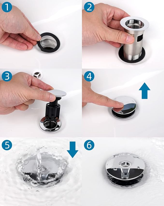 Hibbent 2 Pack Metal Bathroom Sink Drain with Overflow, Pop Up Detachable Stopper, Stainless Steel Vessel Lavatory Vanity Sink Strainer, Anti-Clogging Design, Chrome