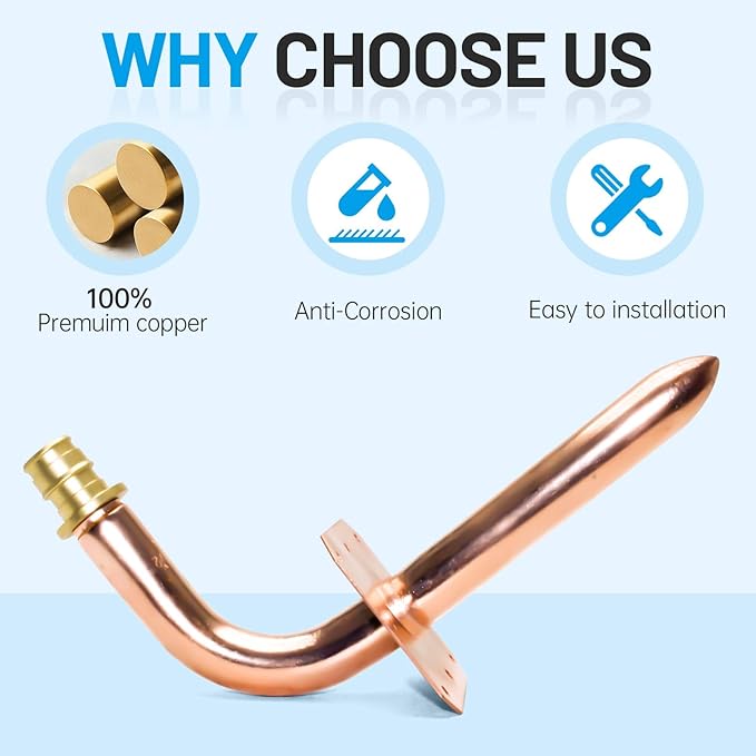 PEX-A Expansion Copper Stub Out Elbow with Wall Flange, 1/2" x 6" F1960 Certified - Lead-Free Plumbing Fittings for PEX-A Tubing (4 Pack)