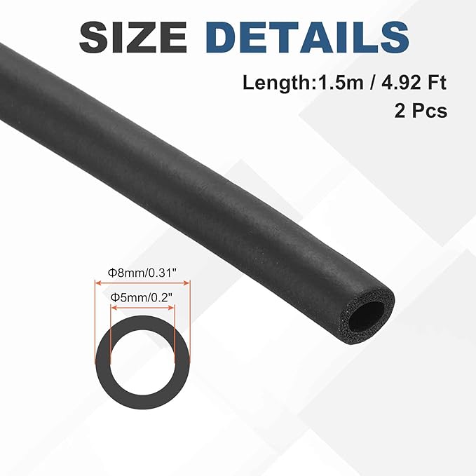 2pcs 1/5" ID Pipe Insulation Foam Tube, EPDM Pipe Cover 1/3" OD Wrap Roll Bar Tubing 4.9FT Long - Insulation Freeze Heat Preservation for Guitar Stand/AC Units/Exercise Machine