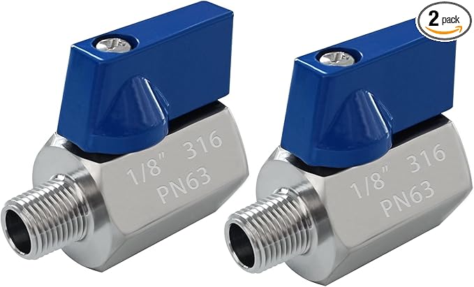 316 Stainless Steel Mini Ball Valve 1/8" NPT Female x Male Thread Shut Off Valve for Water,Oil and Gas 2pcs