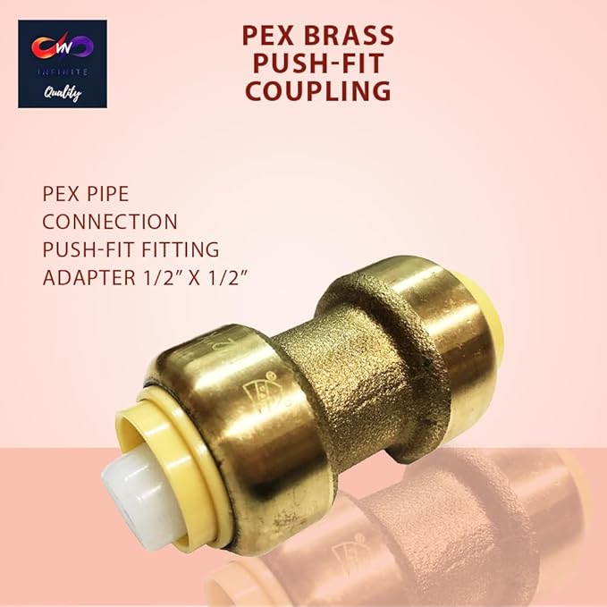 Fittings 1/2 Inch Pushfit Straight Coupling - 1/2" x 1/2" PEX Brass Push-fit Coupling - Push-to-Connect Plumbing Fittings for PEX Copper CPVC (Pack of 5)