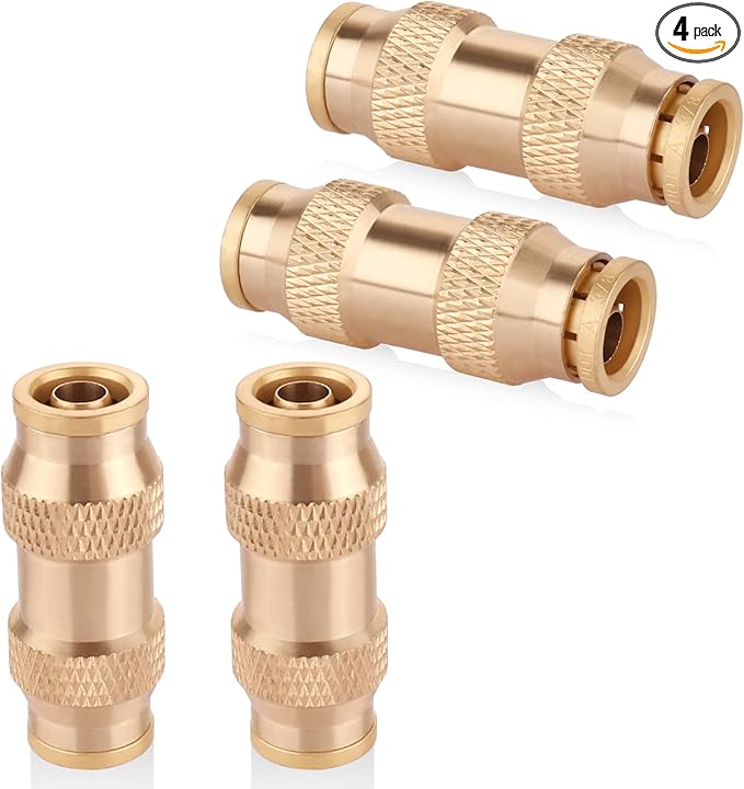 3/8" Dot Push-To-Connect Fittings (Three-eighth of an inch) Air Fittings Straight Union 3/8" Tube OD Brass Push Air Brake line fittings for Trucks Trailers and Industrial Use (4 Pack)