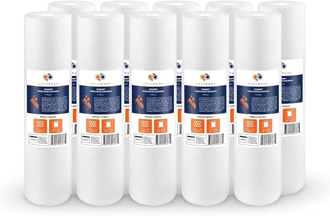 Aquaboon 1 Micron 20 x 4.5 Sediment Water Filter Replacement Cartridge | Whole House Sediment Filtration | Compatible with AP810-2, SDC-45-2005, FPMB5-20, P5-20, FP25B, 155358-43, 10 Pack