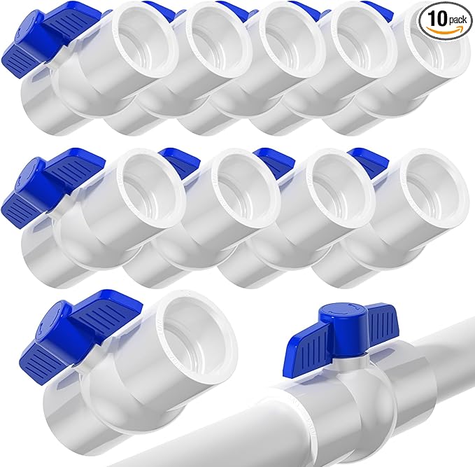 10PCS 1" PVC Ball Valves,SCH40 PVC Water Pipe Valves, Blue T Handle Shut-Off Valve Socket, Slip Water Pipe Valve for Water Project, Swimming Pool, Sprinkler Lines, Outdoor Plumbing & Irrigation System
