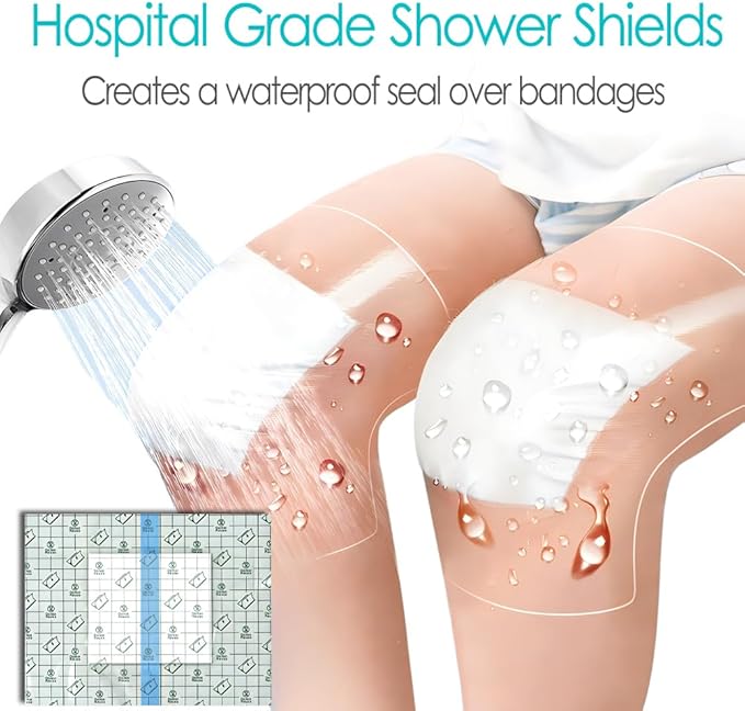 9"x9" Waterproof Shower Cover Incision Bandages for Large Wound with No Glue On The Center Adhesive Transparent Shower Protector Post Surgical Water Barrier Guard Pack of 25
