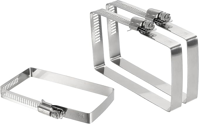 uxcell 3Pcs 304 Stainless Steel Rectangular Hose Clamp, Adjustable 3.9 x 2 Inch Square Worm Gear Duct Pipe Tube Clamps for Ducting Bracket Cable Tray Bridge Project Systems, Silver