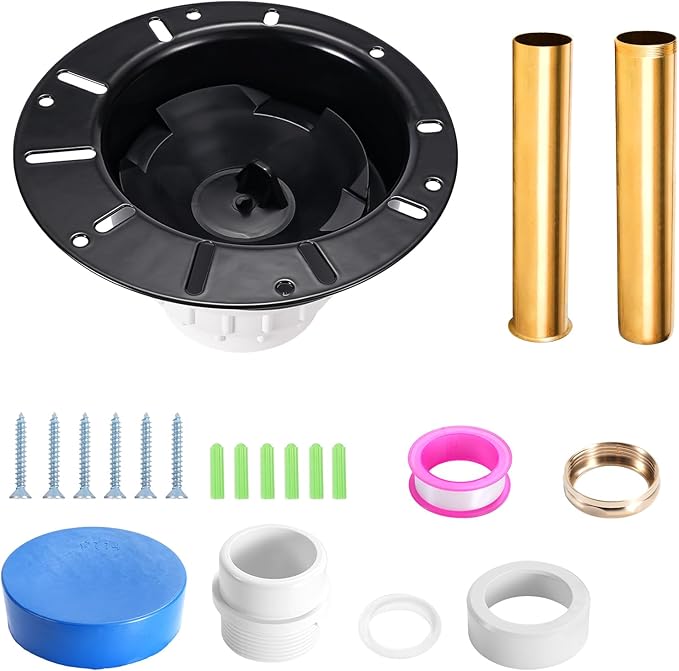 Freestanding Tub Drain Kit, Bathtub Drain Rough-in Kit with PVC Adapter and Brass Tail Pipes, Compatible with Freestanding Bathtub Drain, Floor Mounted Bathtub and Copper Bathtub, Black