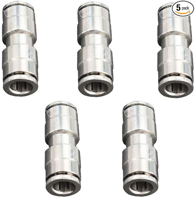 Beduan Push to Connect Fitting 1/2" OD Nickel-Plated Copper Pneumatic Air Fitting Straight Union Tube Connector (Pack of 5)