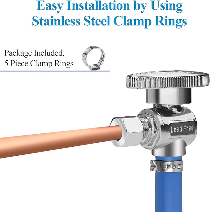 WiseWater 1/2 PEX Angle Stop Valve 1/2" PEX x 1/4" Compression, 1/4 Turn Shut Off Valve, Heavy-Duty Chrome Brass Plumbing Fitting for Sink & Toilet (5-Pack)
