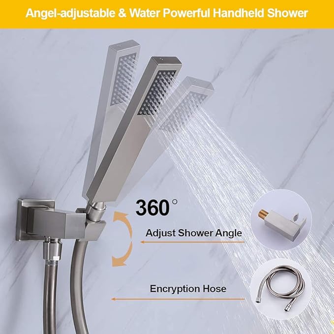 Wall Mount Bathtub Faucet with Handheld Shower, Brushed Nickel Single Handle Bathroom Waterfall Tub Filler Solid Brass Tub Shower Faucet Set Rough-in Valve Trim Kit