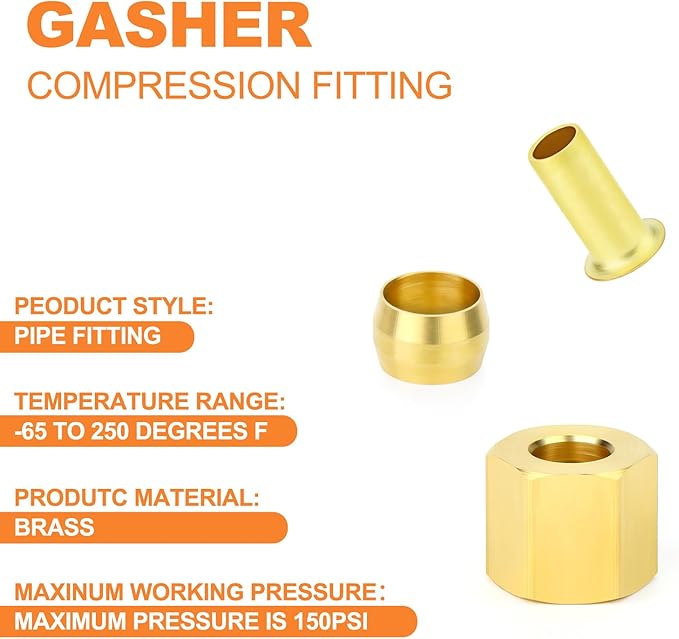 GASHER 60PCS Brass Compression Fitting Kit,Sleeve Ferrules&Insert Tube Support&Ferrule head,5/16" Tube OD