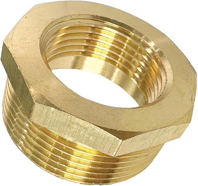 1-1/2" NPT Male x 1" NPT Female Brass Reducer Hex Bushing Threaded Pipe Fitting Reducing Adapter Pack of 1