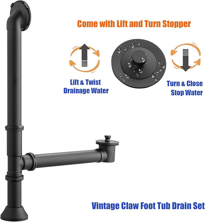 Artiwell Vintage Claw Foot Tub Drain Kit with Lift and Turn Bath Drain Stopper, 1-1/2" Brass Tubular Leg Tub Bathtub Waste and Overflow Drain Assembly with Drain Plug and Bathtub Overflow Cover