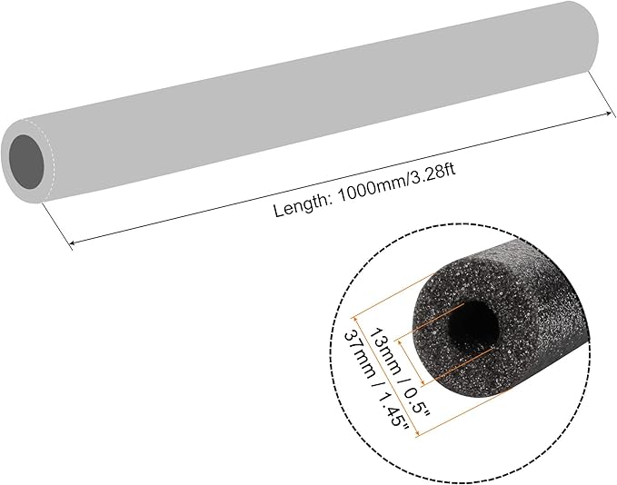MECCANIXITY Foam Tube Sponge Protective Sleeve Heat Preservation Black Sleeve Polyethylene Pipe 13mm(0.5 Inch) ID for Pipe Insulation, Pack of 2
