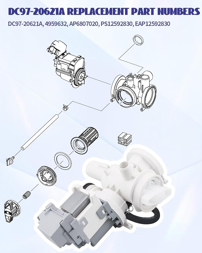 DC97-20621A Washer Pump Assembly, Fit for Samsung Washing Machine Drain Pump Motor, Replace AP6807020 4959632 PS12592830 EAP12592830