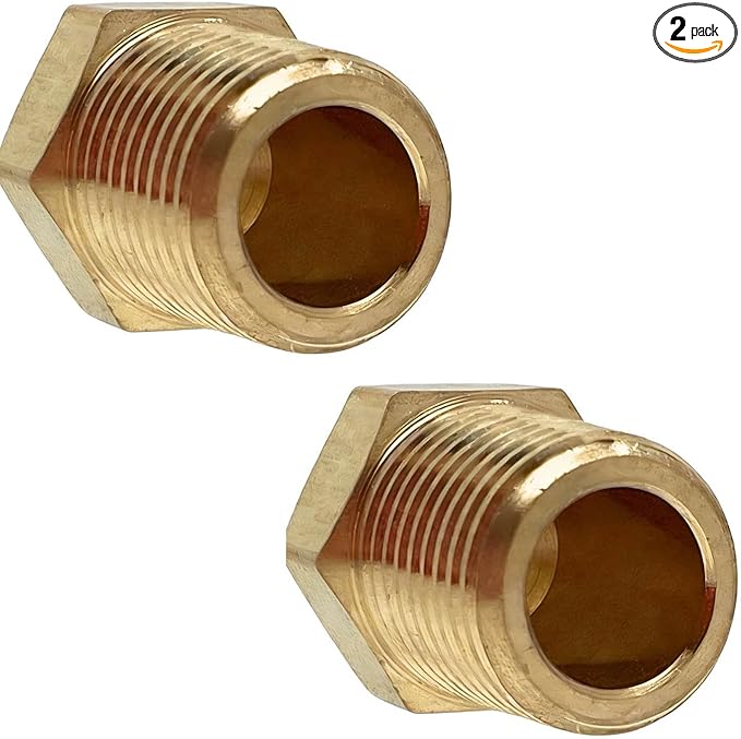 2 Pack Brass Pipe Plug 1/8" NPT Male Outer Hex Head Socket Plug Fitting for Plumbing by CX WONDERLAND
