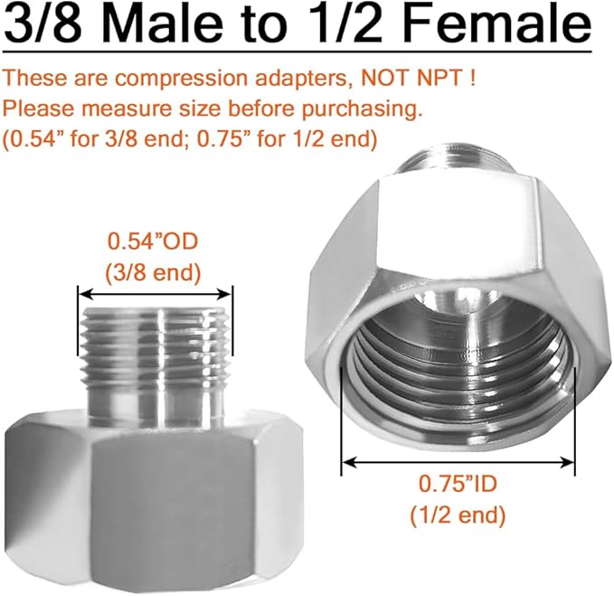 Joywayus 2PCS 1/2 G Female to 3/8 Compression Male Thread Pipe Fitting, Nickel Plated Brass Reducer Faucet Connector Water Hose Adapter, Supply Line Adapter for RV Kitchen Bathroom Plumbing