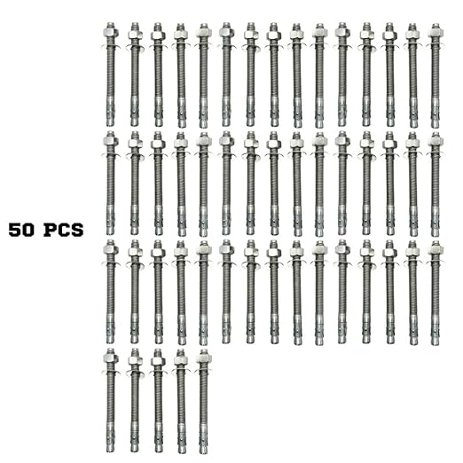 Wedge Anchors – Heavy-Duty 304 Stainless Steel Expansion Bolts for Concrete & Masonry, Rust-Resistant & Durable - 5/8" X 7" - 50 Pack
