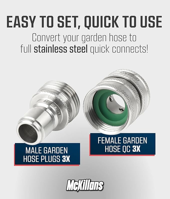 McKillans Water Hose Quick Connect [Universal Fit] 3 Pack - Stainless Steel Garden Hose Fittings - Durable and Easy Instant Connection