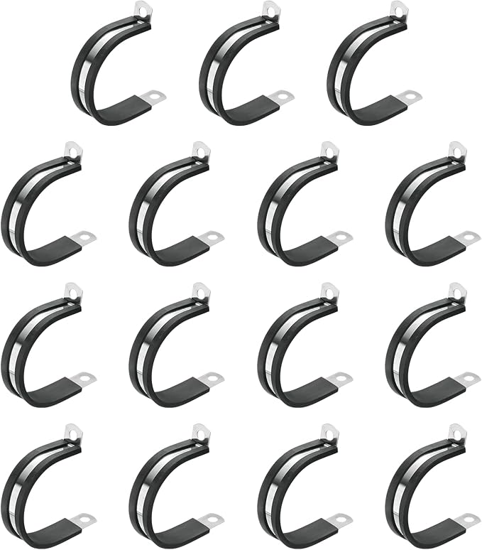 uxcell 1-5/8"(40mm) Cable Clamp, 304 Stainless Steel Rubber Cushioned Insulated R Shape Metal Clamp Tube Holder for Pipe Hose Wire Cord Installation 15Pcs