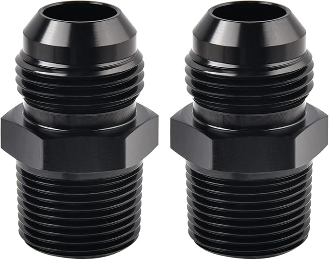 EVIL ENERGY 12AN Male Flare to 1/2" NPT Pipe Fitting Adapter Aluminum Straight Black 2PCS