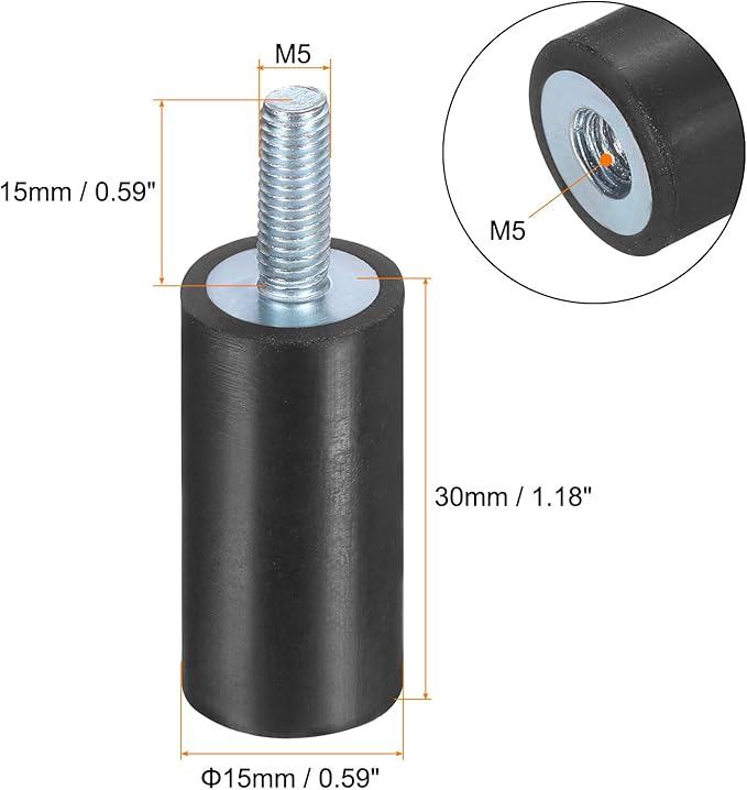 uxcell 6pcs M5x15mm Rubber Isolator Mounts with Studs 15x30mm Male Female Vibration Shock Absorber Zinc Plated Cylindrical Thread Mounts Anti Vibration Isolators with 6pcs M5 Lock Nuts