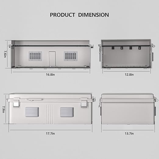 Electrical Junction Box, Ventilated Design, Cable Grommets, Indoor/Outdoor Use with Mounting Panel & Hinged Cover. Waterproof IP 65. (Grey Cover, 17.7"x13.7"x7.9")